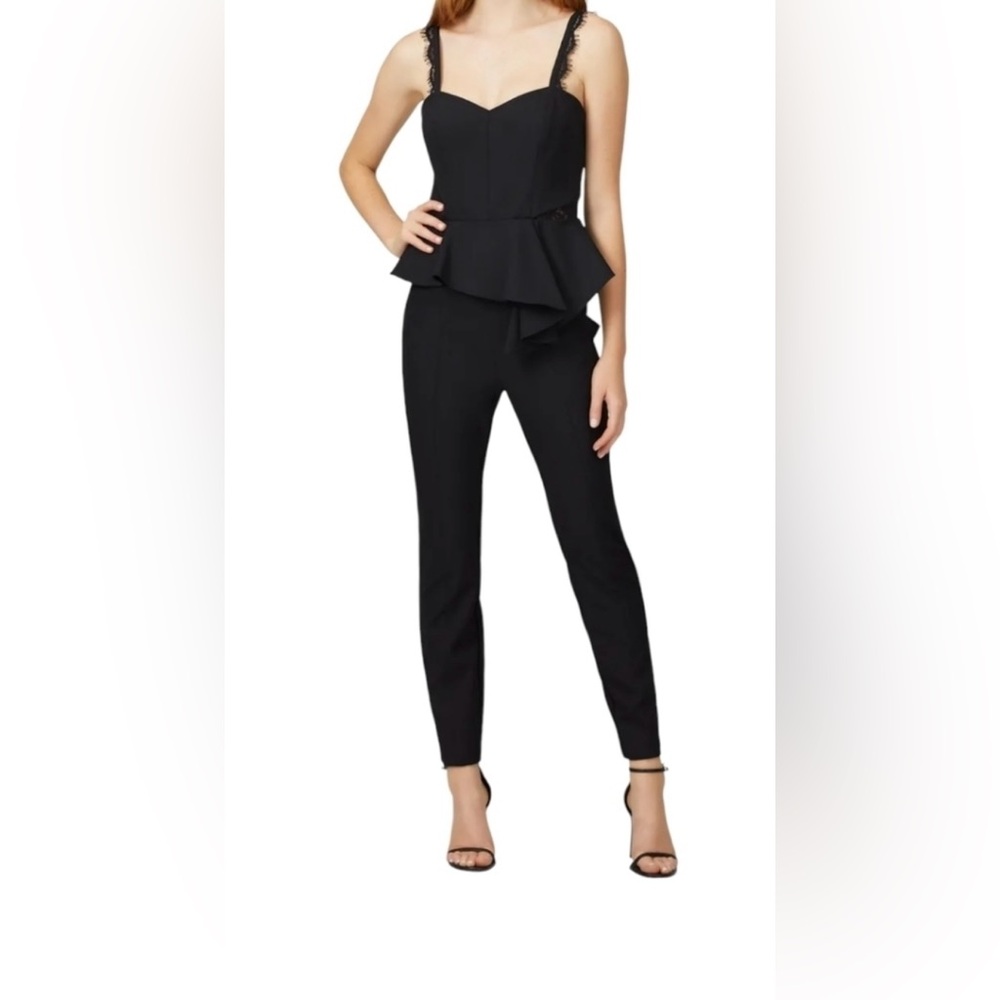 Parker Black Kimora Peplum Jumpsuit Lace Detail size 6